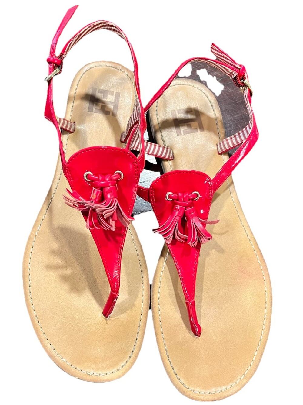 Tommy Hilfiger fashion sandals Summer Shoes 10 Red Tassel Thong Lightweight